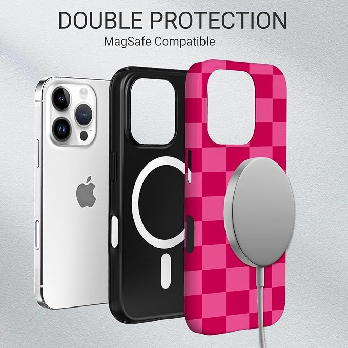 TPU Phone Case for iPhone 16 Pro Max, MagSafe Wireless Charging Compatible, Shockproof Slim Fit Protective Cover with Anti-Yellowing & Raised Camera Protection (Plaid 1, iPhone 16 Pro Max) - Image 6