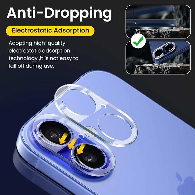 3PCS Rear Back Camera Lens Protector Tempered Glass for iPhone 17/16/16 Plus - HD Clear Full Coverage Guard - Image 3