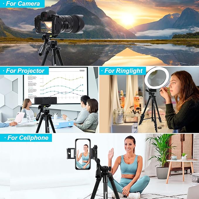 Endurax 60'' Camera Tripod Camera Stand for Canon Rebel Eos Nikon DSLR, Travel Tripods for Phone Tablet with Remote Black | Tripod Stand for Canon/Nikon/Sony DSLR；360° Pan head, Quick-Release & Bubble Level；Lightweight Aluminum with Carry Bag - Image 7