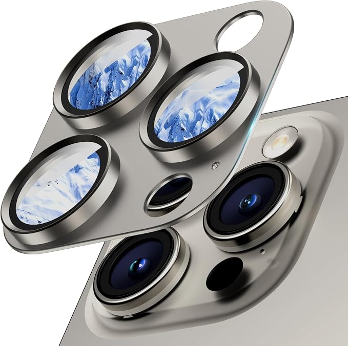 Camera Lens Protector for iPhone 16/15/14 Pro Max & 16/15/14 Pro | Natural Titanium, Aluminum Alloy, 9H+ Glass Camera Cover, Nano Reinforced Adhesive, Anti-Drop, Anti-Scratch, Case Friendly by WumigooProducts