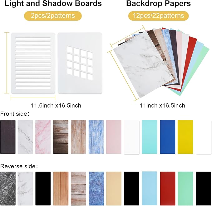 Meking 12Pcs 22Patterns Small Product Photography Backdrops Kit | Photo Background Food Photography Backdrop Board with Carrying Bag and Drawstring Bag(16.5X11inch) - Image 7