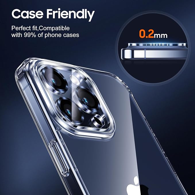 UniqueMe for 3 Pack iPhone 15 Pro/15 Pro Max Camera Lens Protector-Blue | Drop Protection, Case Friendly, 9H Tempered Glass,Camera Cover Screen, 2023 New Version - Image 6