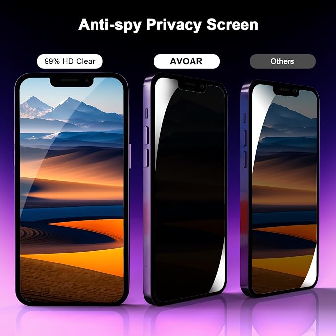 2 Pack Privacy Screen Protector for iPhone 14/13/13 Pro, 6.1 Inch | Tempered Glass Film, Anti-Spy, Bubble Free, Case Friendly - Image 2