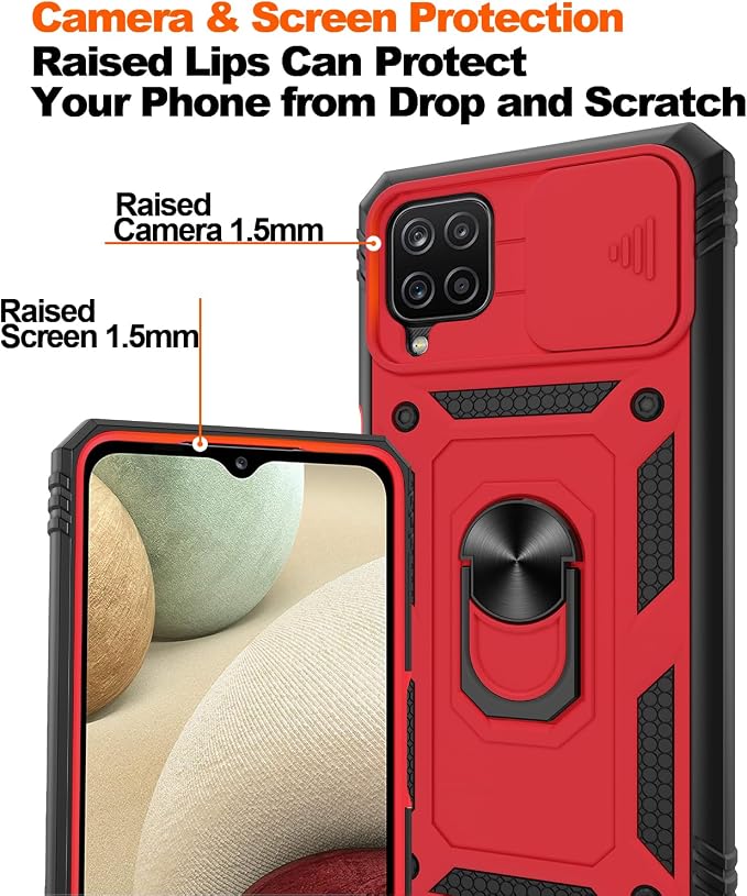 Gritup for Galaxy A12 Phone Case Military-Grade Shockproof with Kickstand | with 2 PCS Screen Protector, Slide Camera Cover, Heavy Duty Outdoor Protection Funda para Galaxy A 12 Cover-Red+Black - Image 5