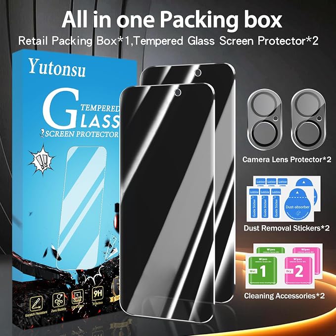 2+2 Pack Privacy Screen Protector for iPhone 17 6.3-Inch | with Camera Lens Protector, Anti-Spy Tempered Glass Film, Easy Installation, 9H Hardness, Case Friendly - Image 8
