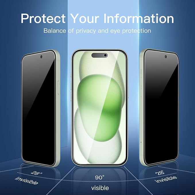 NEW'C 3x Privacy for iPhone 15 Plus Screen Protector (6.7 inches)+ 3x Camera Lens Protector, Sensor Protection, Case Friendly Tempered Glass Film + Dust Plug - Easy installation tool included - Image 4