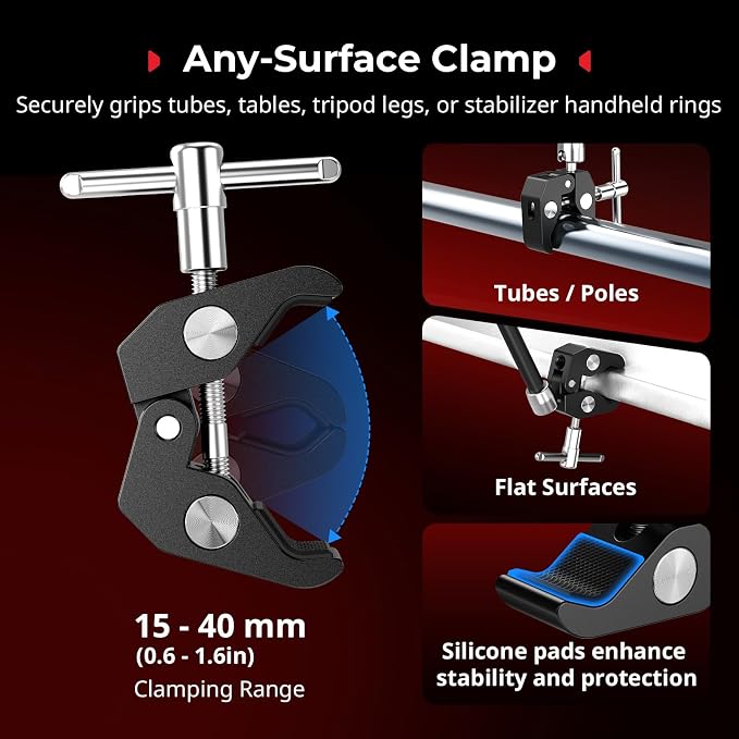 SmallRig Magic Arm Clamp, Phone Mount for Magsafe & Magnetic Adapter Ring | 11 Inches Camera Mount for iPhone, for Android, for Action Cameras/LCD Monitor/LED Lights - Image 4