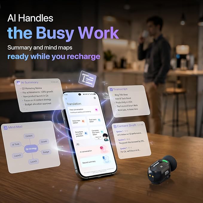 SYNCO AI Mini Wireless Lavalier Microphone for Android USB-C Creators | AI Translation & Instant Summaries, AI Noise Reduction and Mind Maps, Save Time for Vlogs, Interviews, Meetings, Travel - Image 3