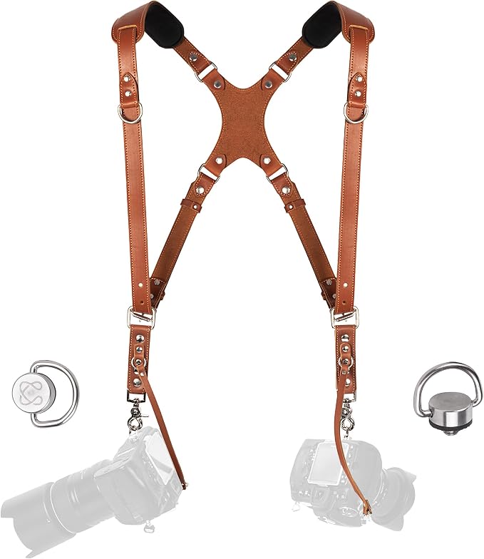 Dual Camera Harness Leather Camera Strap DSLR/SLR, All-Day Comfort by CCoiro