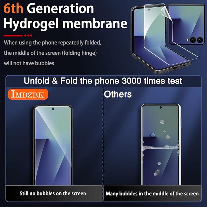 IMBZBK 9 in 1 Screen Protector for Samsung Galaxy Z Flip 7, 3+3+3 Pack | Auto Installation, 3 Inside Flexible Film + 3 Front Tempered Glass + 3 Camera Lens Protector Accessories - Image 2