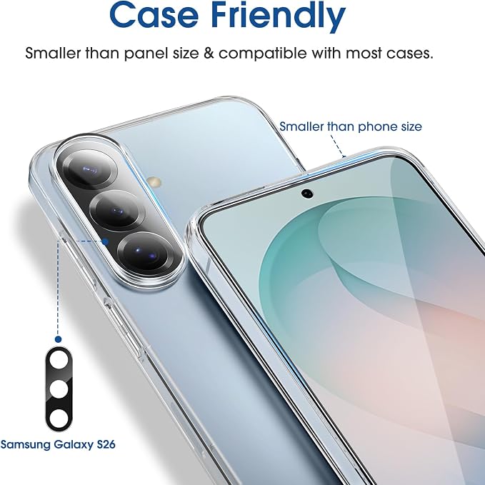 amFilm OneTouch for Samsung Galaxy S26 Screen Protector 6.3" Tempered Glass | Auto-Alignment 30s Install with Camera Lens Protector, Bubble Free, Case Friendly, Anti-Scratch [2+2 Pack] (S26-6.3'') - Image 5