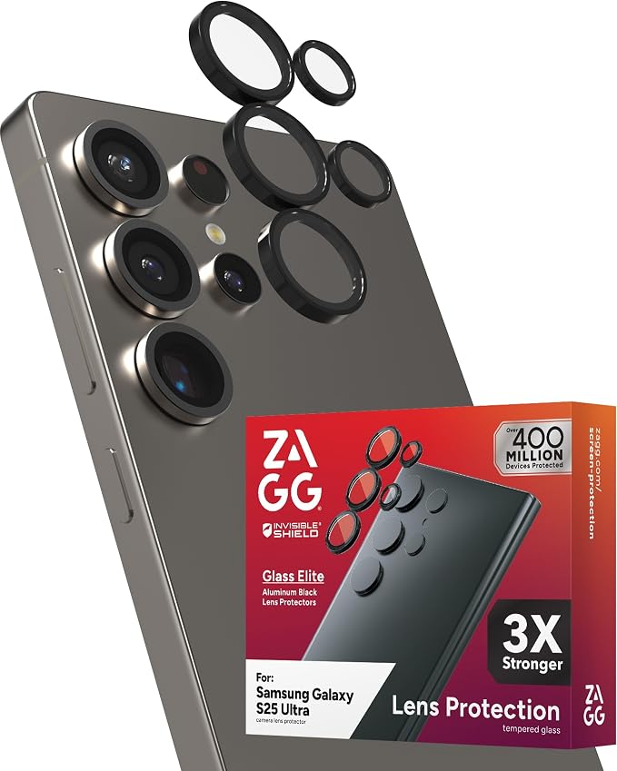 ZAGG Glass Elite Anti-Reflective Samsung Galaxy S25 Ultra Camera Lens Protector – Anti-Glare Technology, Maximum Impact & Scratch Resistance, Smudge-Free Surface, Recycled Materials by ZAGG