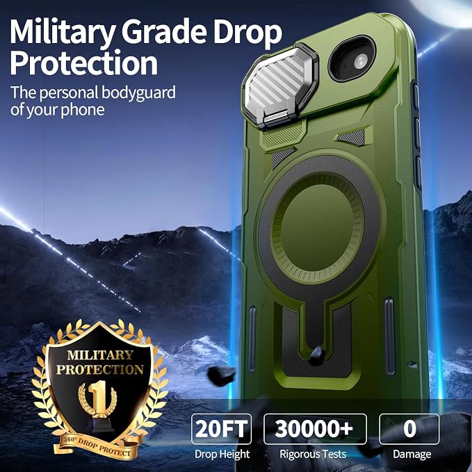 Camera Stand Case for iPhone 17 Air, [Compatible with MagSafe] [Lens Cover] 2025 Version Military Grade Protective Soft Case for iPhone 17 Air 6.5 inch Men Women, Green - Image 4