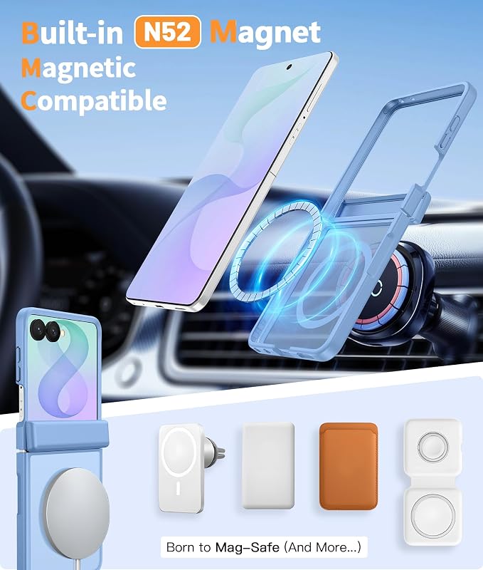 FNTCASE for Samsung Galaxy Z Flip 8 Case, Fit for Magsafe, Screen Protector | Hinge Protection, Translucent Matte, 18FT Military Grade Drop Proof, Protective Phone Cover, Light Blue - Image 3
