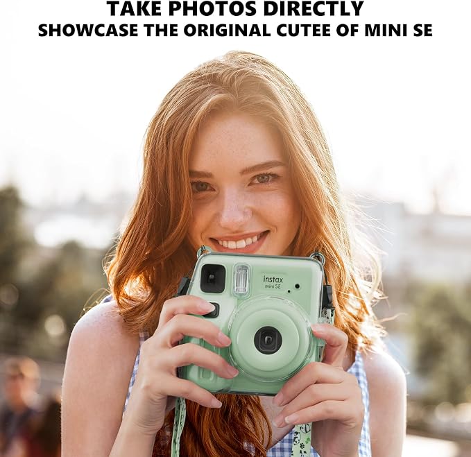 Fuji Mini SE Clear Case, Hard PC Protective Case for Instax Mini SE Instant Camera with Cute Cartoon Sticker & Adjustable Shoulder Strap - Green Lovely Panda - Image 5