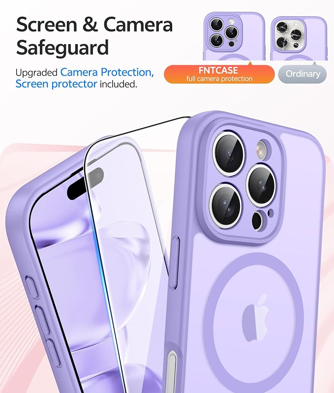 FNTCASE for iPhone 16 Pro Case, Fit for Magsafe, with Screen Protector | Full Camera Protection, Translucent Matte, 14FT Military Grade Drop Proof, Shockproof Protective Phone Cover, Light Purple - Image 4