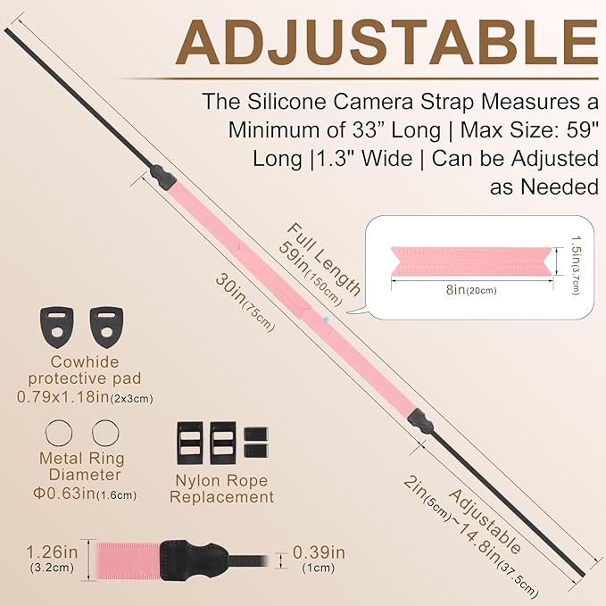 FIEIL Neck Strap Silicone Camera Straps - Padded Camera Strap, 1.5" Wide Adjustable Nylon Shoulder Strap - Compatible with Canon, Nikon, Sony, and More DSLR and Mirrorless Cameras (Peach Pink) - Image 5