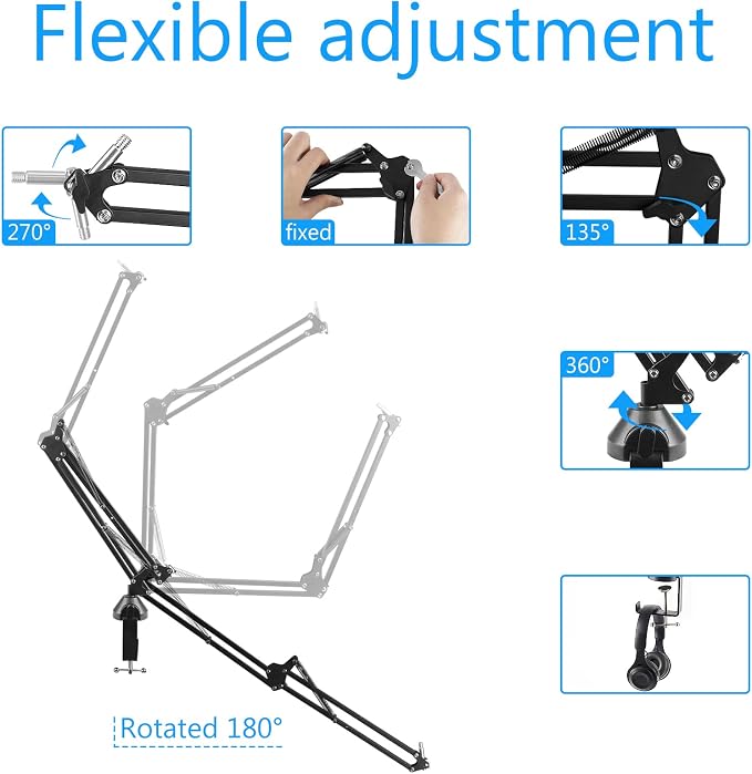 GEEKRIA for Creators Professional Microphone Boom Arm Compatible with Audio-Technica AT2035, AT2020, Suspension Mic Stand, Adjustable Desk Mount Holder for Studio Recording, 28.7" Reach - Image 3