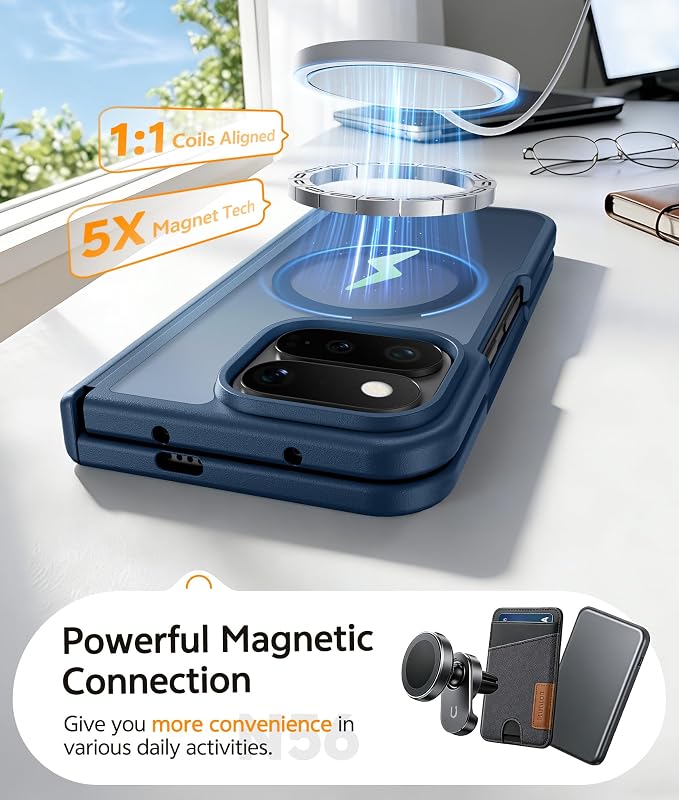 FNTCASE for Google Pixel 11 Pro Fold Case, Hinge Protection, Translucent | Fit for Magsafe, 18FT Military Grade Drop Proof, Protective Tough Phone Cover, Anti Slip, Matte, Blue - Image 4