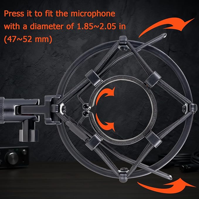 Microphone Shock Mount, Metal Mic Holder Clip for 1.85-2.05"(47-52mm) Diameter Condenser Mics Reduce Vibration Noise and Improve Recording Quality for AT2020, AT2020USB, AT2035+, TLM102 - Image 4