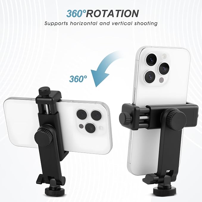 Universal Cell Phone Tripod Mount Adapter, Camera Hot Shoe Phone Holder Clamp with 360 Rotation Bracket 1/4" Screw Hole for Canon Nikon Sony DSLR iPhone Android - Image 3