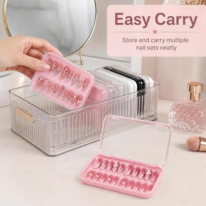 12Pcs Press On Nail Packaging Boxes for Long Nails | Large clear storage cases for long press ons; includes 30 adhesive tabs and bonus tools for nail salon use. - Image 3