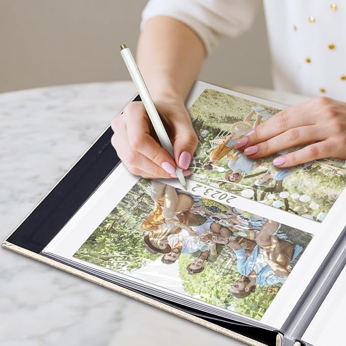 Large Photo Album Self Adhesive with Picture Display Window, DIY Scrapbook Album for 4x6 8x10 Pictures, 40 Pages Light Beige Linen Cover Memory Book with Scraper and Metallic Pen - Image 6