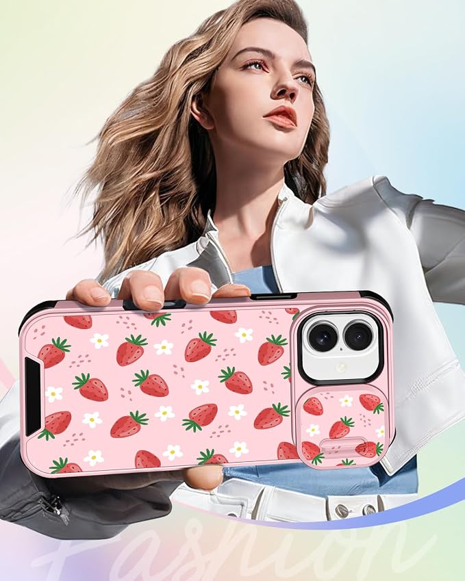 Buleens for iPhone 17 Case 6.3 Inch - with Ring Stand & Camera Cover Aesthetic Cute Designed for Women Girls Pretty Girly Kawaii Strawberry Teens Phone Case for iPhone 17 Compatible with Magsafe - Image 6