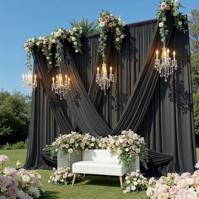 10x16 ft Black Backdrop Curtains for Wedding Parties, Birthdays and Photos | 2 Panels 5x16 ft, Wrinkle-Free Polyester Drapes, Washable, Ironable, 4 in Rod Pocket for Baby Showers and Graduations - Image 2