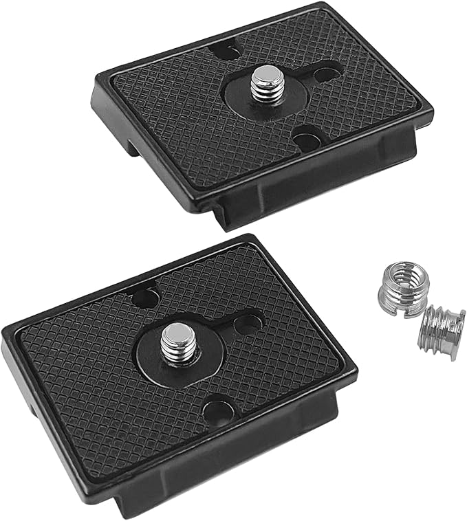 2 Pack Quick Release Plate, Tripod Quick Release Adapter Compatible for Manfrotto 200PL-14 QR Cameras Tripod, Camera Mounting Adapter with 1/4" and 3/8" Screws Ball Head Parts Replacement Adapter by IOUALEY