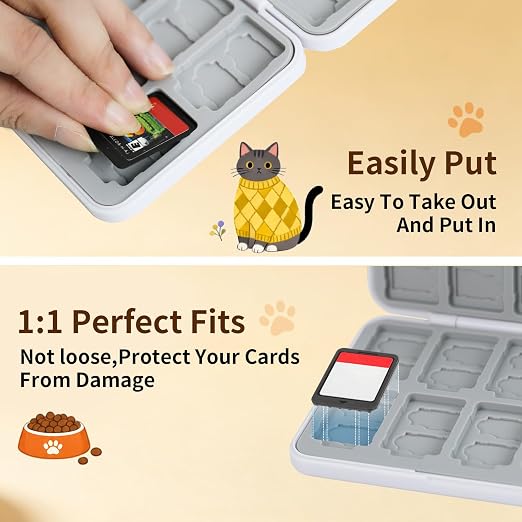 PERFECTSIGHT Switch Game Card Case for Nintendo Switch 2/ Lite / OLED, Switch 2 Game Holder Cartridge Case for 24 Game Cards and 48 SD Cards, Cute Kawaii Portable Compact Storage Box, Kitty - Image 3