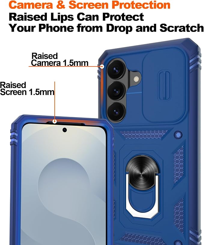 Gritup for Samsung Galaxy S26 Case with Slide Camera Cover | 2*Screen Protector, Build in 360° Rotating Ring Kickstand, Military Grade Protective Cover for Samsung S 26, Blue - Image 5
