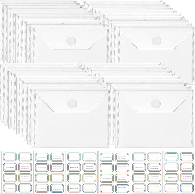 40 Pieces Clear Stamp and Die Storage Bag, Resealable Plastic Die Storage Pocket Large Die Cuts Stencil Storage Pockets for Card Making DIY Scrapbooking, 5 x 7 Inch,with 6 Sheets Label Stickers by CYFUNDESIGN