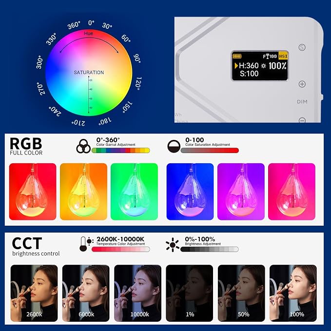 NA225 Clip On Phone Selfie Light, RGB LED Fill Light 10W 225 LEDs, CRI97+ App Control 4000mAh Rechargeable for iPhone Android Camera Laptop Vlog Live Streaming - Image 2