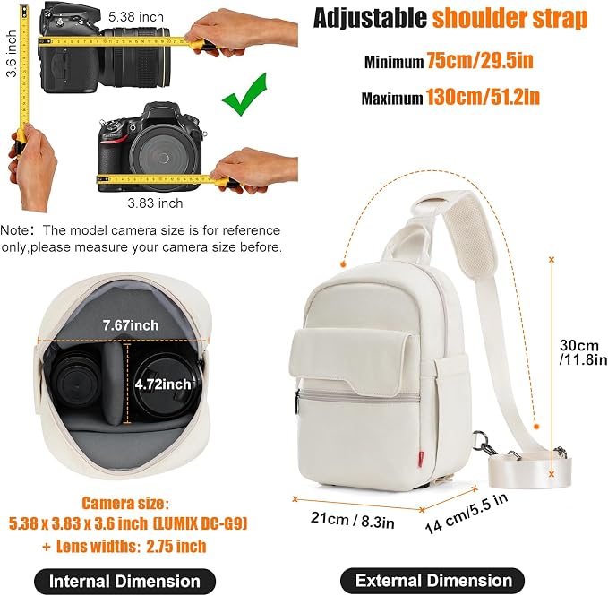 Cwatcun Camera Bag Crossbody Shoulder Messenger Camera Case, Lightweight DSLR/SLR/Mirrorless Photography Bag with Tripod Holder and Rain Cover for Canon, Nikon, Sony, Fuji Cameras, Lens Accessories | Fits 1body +2lenses +9.7" iPad +6.7"phone.18mm foam,... - Image 4