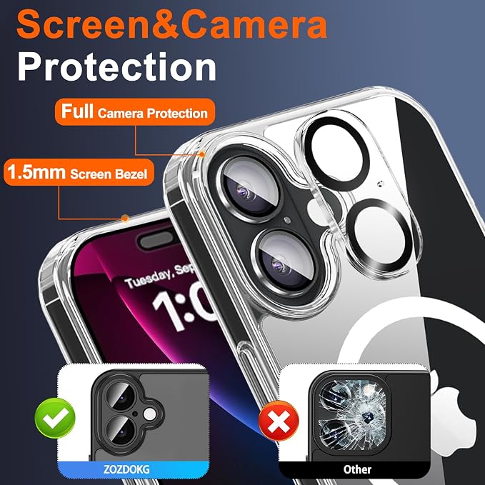 for iPhone 16 Plus Case Clear with Privacy Screen Protector | Full Camera Protection, Magnetic, Compatible with MagSafe, Shockproof Phone Cover for iPhone 16Plus Transparent - Image 6