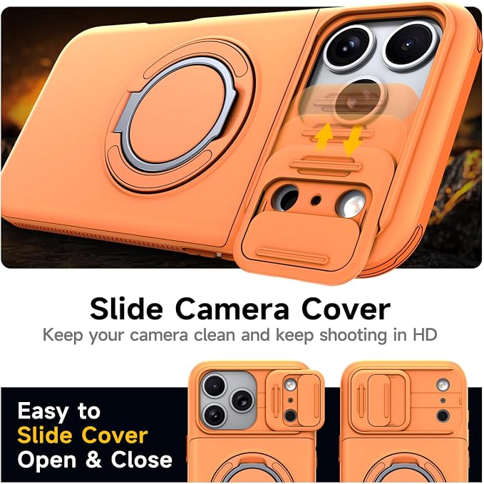 for iPhone 17 Pro Wallet Case with Card Holder Slide Camera Cover Ring Stand Kickstand Heavy Duty Protective Case with Screen Protector for iPhone 17 Pro (Orange) - Image 6