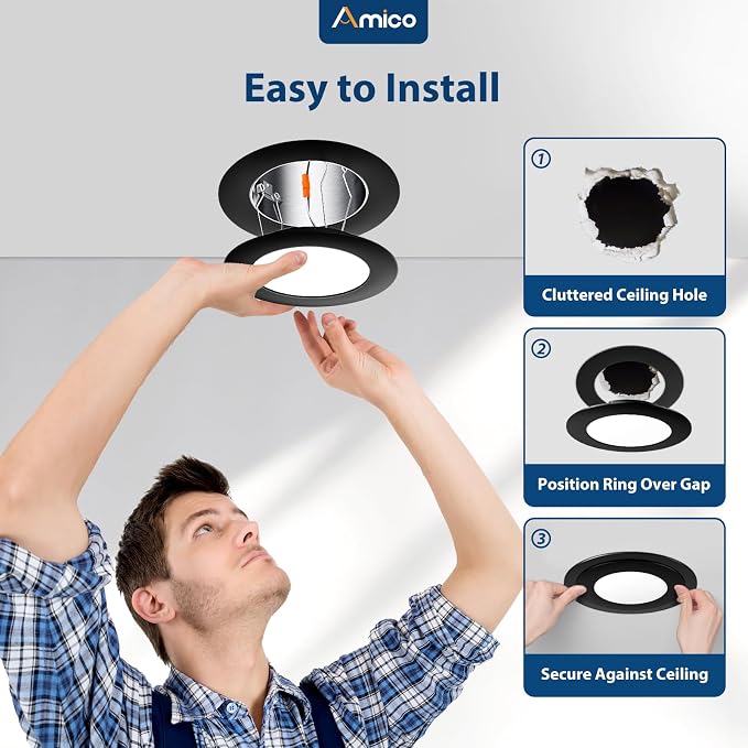 Amico Goof Rings for 6 Inch Recessed Lights, 6 Pack, Black | Can Light Trim Ring Cover, Outer Diameter 8.6-inch, Inner Diameter 6.2-inch, Durable Plastic Design - Image 4