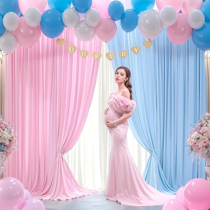 Pink Blue Backdrop Curtains for Gender Reveal Boy or Girl Parties Wrinkle Free Photo Curtains Backdrop Drapes Fabric Decoration for Birthday Party Baby Shower 5ft x 8ft,2 Panels - Image 8