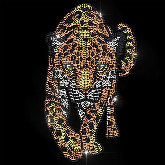 1 Pc Leopard Pattern Rhinestone Iron on Hotfix Transfer Decal, Bling DIY Patch Clothing Repair Applique T-Shirt Vest Shoes Hat Jacket Decor Clothing DIY Accessories by GOMAKERER