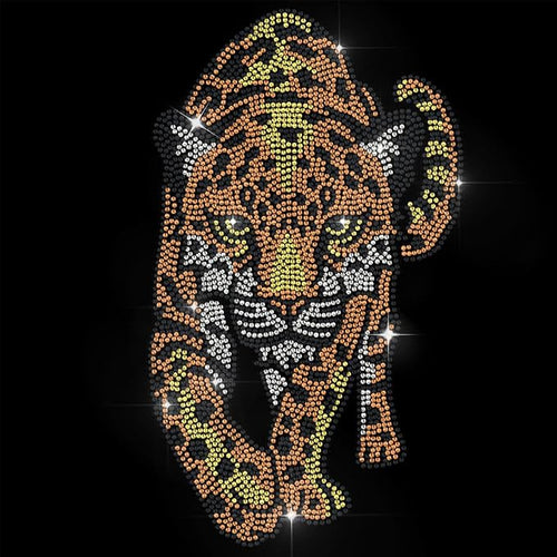 1 Pc Leopard Pattern Rhinestone Iron on Hotfix Transfer Decal, Bling DIY Patch Clothing Repair Applique T-Shirt Vest Shoes Hat Jacket Decor Clothing DIY Accessories by GOMAKERER