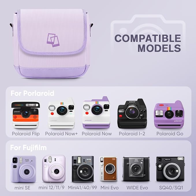 FINTIE Case for Fujifilm Instax Mini 13/12/11/SE & Polaroid I-Type Cameras | Fits Fujifilm Instax Mini 13/12/11/Se, Polaroid Now+/Now Gen 1/2/3, Camera Bag With Strap & Photo Pocket, Purple - Image 3