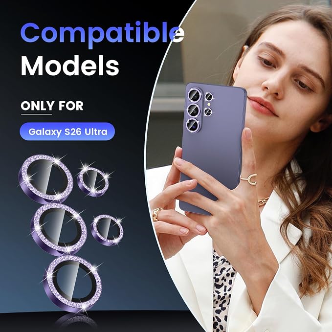Tensea Compatible with Samsung Galaxy S26 Ultra Camera Lens Protector | 9H Tempered Glass Camera Cover Screen Protector Metal Individual Ring [Installation Tray][Case Friendly] - Image 2