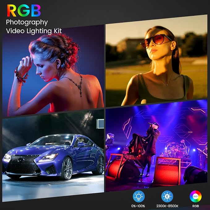RGB Photography Lighting Kit, 50W Bi-Color Professional LED Studio Lights, 2300k~8500k Dimmable Photo Lights for Photography Filming Camera Video Recording Stage Shooting Streaming YouTube TikTok - Image 2