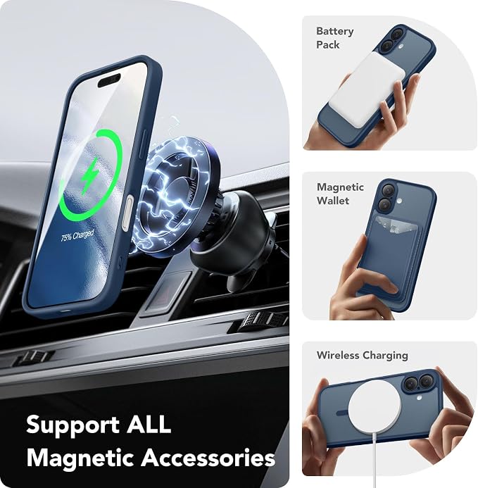 CAPRARO for iPhone 16 Case, Compatible with MagSafe Ocean Blue | Upgraded [Full Camera Protection] Protective Translucent Matte Women Girl Magnetic Phone Case Cover, Ocean Blue - Image 3