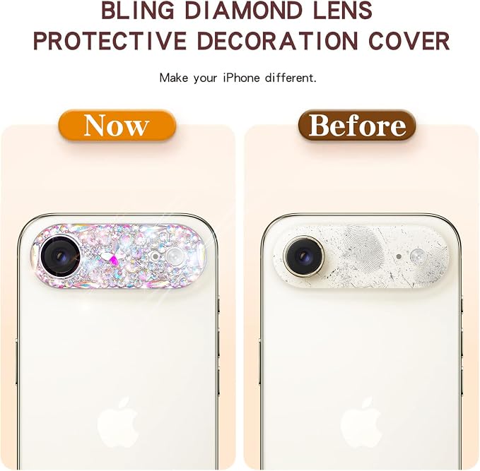 Bling Diamond Camera Lens Protector Compatible with iPhone 17 Air, Metal Glitter Gem Camera Cover，9H Tempered Glass lens full Screen Sparkle Rhinestone Protector - Image 4