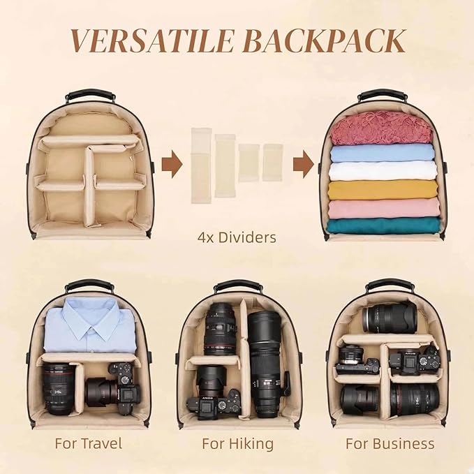 Small Camera Backpack Classic PU Leather for DSLR, Professional Camera Bag for Photographers with 11 Inch Pad/Tablet Compartment Small 10L Black - Image 6