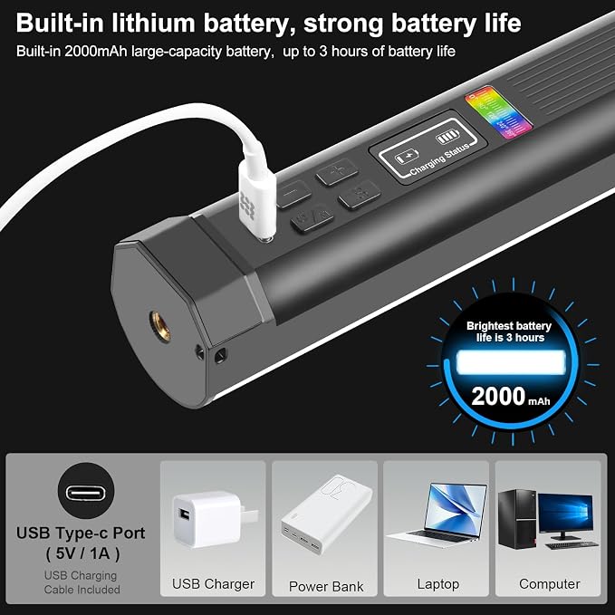 6.7" RGB Video Light Wand, Magnetic Handheld Tube Light Stick 2500K-9000K CCT & 20 Scene Modes with 2000mAh Battery, 95+ CRI, 120° Beam Angle for Photography YouTube TikTok Vlog - Image 7