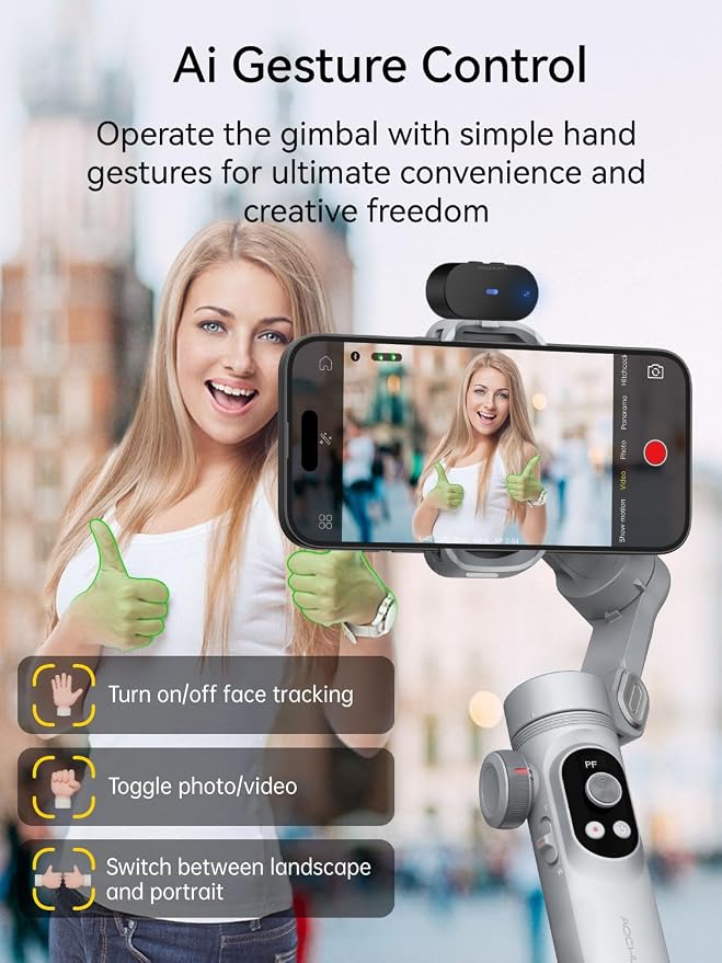 AOCHUAN 3-Axis Phone Gimbal, Gimbal Stabilizer for iPhone w/AI Vision Sensor, Portable for iPhone/Andriod, Phone Stabilizer Built in Fill Light Perfect for TikTok YouTube-Smart XPro AI Grey - Image 4