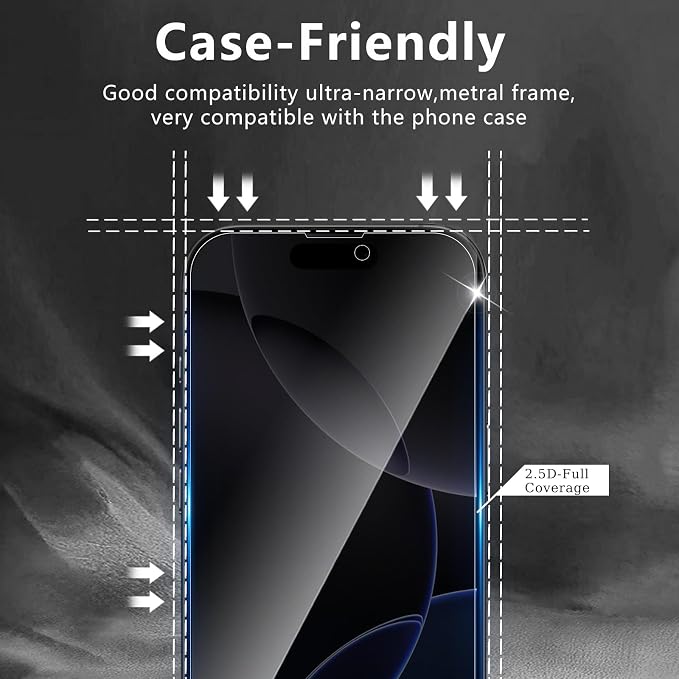 3+3 Pack Privacy Screen Protector Designed for iPhone 16 Pro With 3 Pack Camera Lens Protector,Full Coverage Anti-Spy Tempered Glass Film,9H Hardness,Bubble Free,Easy to Install - Image 6